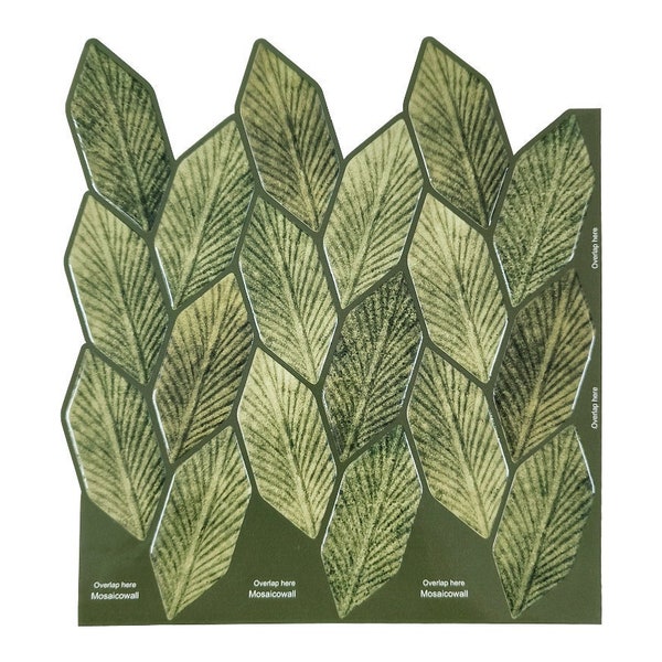 Piastrelle adesive 3D a forma di foglia: paraschizzi beige e verde oliva