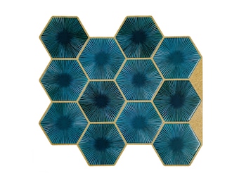 Teal blue peel and Stick Wall Tile | Hexagon  Kitchen Backsplash Tiles | self Adhesive Tiles for Home Décor from Mosaicowall  -  Style 132