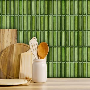 Azulejos autoadhesivos, color verde 3D para pared de salpicadero de cocina