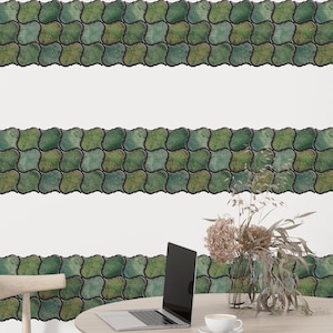 Stickers Muraux Vintage 3D Effet Brique Verte – Carreaux Autocollants Style Métro