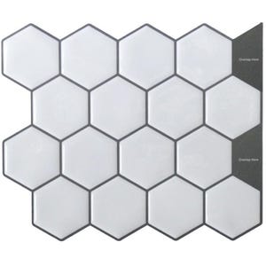 3D peel-and-stick hexagon tile sheet for kitchen backsplash; white/gray glossy tiles with self-adhesive backing