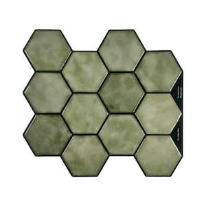 Olive Hex Tiles Adhesive Kitchen Backsplash, Green Hexagon Wall Decor, 3D Tile Stickers