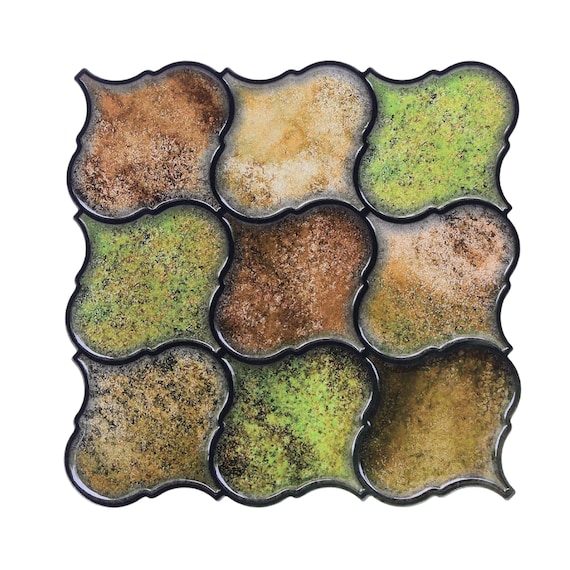 Earthy Kitchen Tile Vinyl Backsplash Set, Green Hexagon