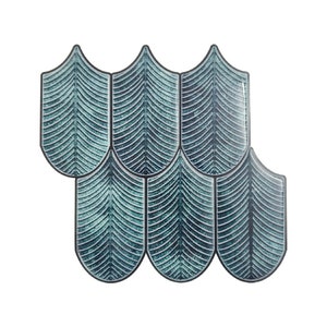 Teal Blue Peel And Stick Wall Tile | Kitchen Backsplash Self Adhesive Tiles For Home Décor From Mosaicowall - Style 199 (Shape: Shell)