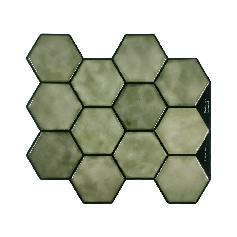 Olive Green Honeycomb Kitchen Decor Peel and Stick Backsplash Tiles from Mosaicowall  -  Style 204