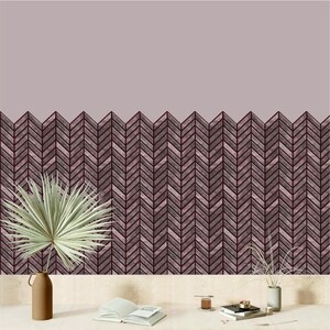 3D PU Peel-and-Stick Wall Tile Style 291 in brown chevron pattern for kitchen backsplash; stick-on tile for quick DIY.