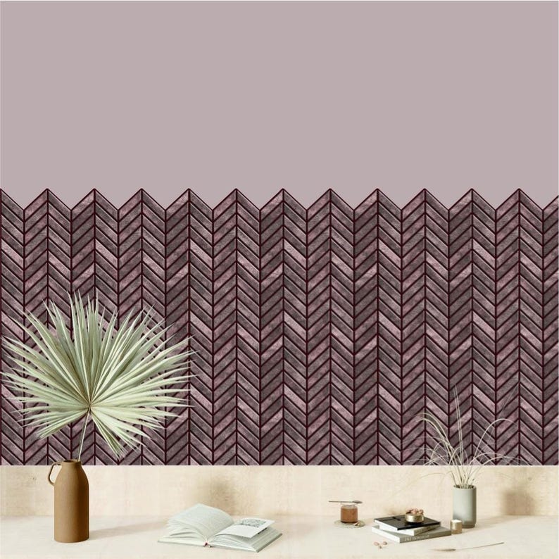3D PU Peel-and-Stick Wall Tile Style 291 in brown chevron pattern for kitchen backsplash; stick-on tile for quick DIY.