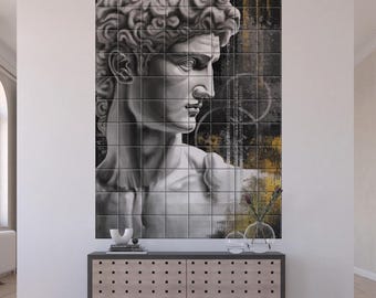 Michelangelo David peel and stick wall mural, vinyl, 3D accent wall, waterproof tiles