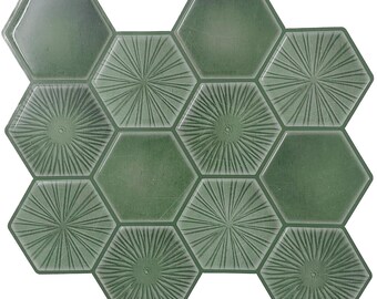 Green Peel And Stick Tile, Hexagon PU Gel 3D Backsplash