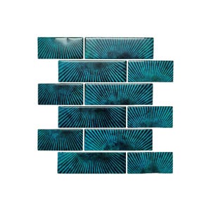 Blue Backsplash Tile, Peacock Rays Peel-And-Stick PU Subway Design