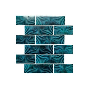 Peacock Blue Rays Subway Peel & Stick Kitchen Backsplash Self Adhesive Tile, 3D Wall, PU Gel Vinyl Tiles for Home Decor - Style 190