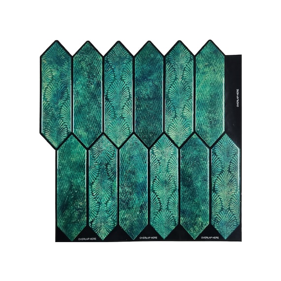 Emerald green peel and stick backsplash tiles, 3D gel, kitchen makeover, rental safe decor
