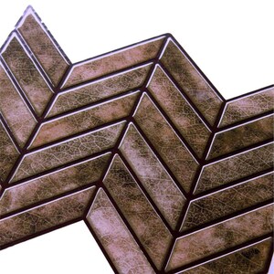 3D PU Peel-and-Stick Wall Tile Style 291 in brown chevron pattern for kitchen backsplash; stick-on tile for quick DIY.