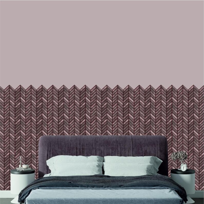 3D PU Peel-and-Stick Wall Tile Style 291 in brown chevron pattern for kitchen backsplash; stick-on tile for quick DIY.