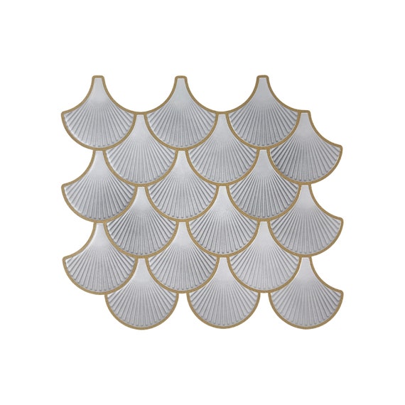 Faux Tile White Fishscale, Removable Backsplash, Quick Wall Update, Rental Kitchen Fix