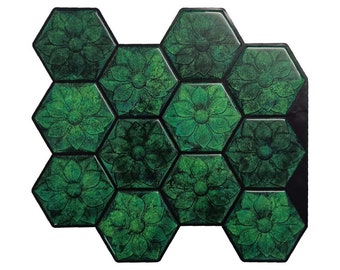 Engrave Green Honeycomb Kitchen Decor Peel and Stick Backsplash Tiles from Mosaicowall  -  Style 218