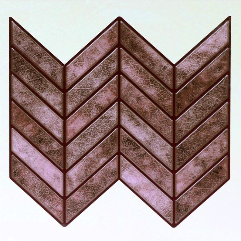 3D PU Peel-and-Stick Wall Tile Style 291 in brown chevron pattern for kitchen backsplash; stick-on tile for quick DIY.