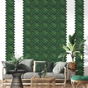 Forest green 3D peel-and-stick wall tile with overlapping scallop scales for kitchen backsplash, vinyl wall tiles