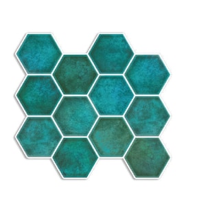 Azulejo de pared 3D hexagonal verde azulado autoadhesivo: Decoración para salpicaderos de cocina
