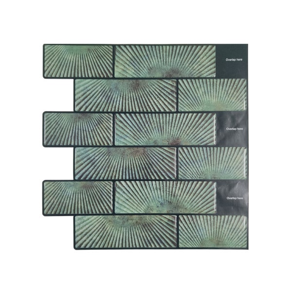 Sage Green Rays Subway Peel & Stick Kitchen Backsplash Self Adhesive Tile, 3D Wall, PU Gel Vinyl Tiles for Home Decor - Style 189