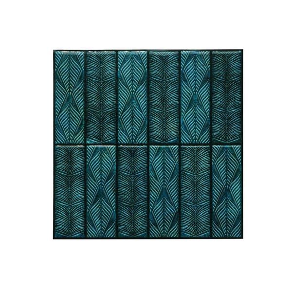 Azulejos autoadesivos com estampa de folhas verde-azuladas, para decoração de cozinha e sala de estar (faça você mesmo): MOS453