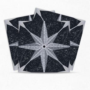 Mosaic Star vinyl floor tile: black square tile with a silver eight-point star mosaicowall self-adhesive, peel-and-stick tile