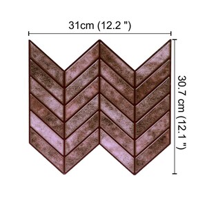 3D PU Peel-and-Stick Wall Tile Style 291 in brown chevron pattern for kitchen backsplash; stick-on tile for quick DIY.