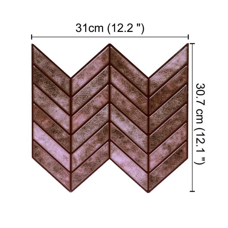 3D PU Peel-and-Stick Wall Tile Style 291 in brown chevron pattern for kitchen backsplash; stick-on tile for quick DIY.