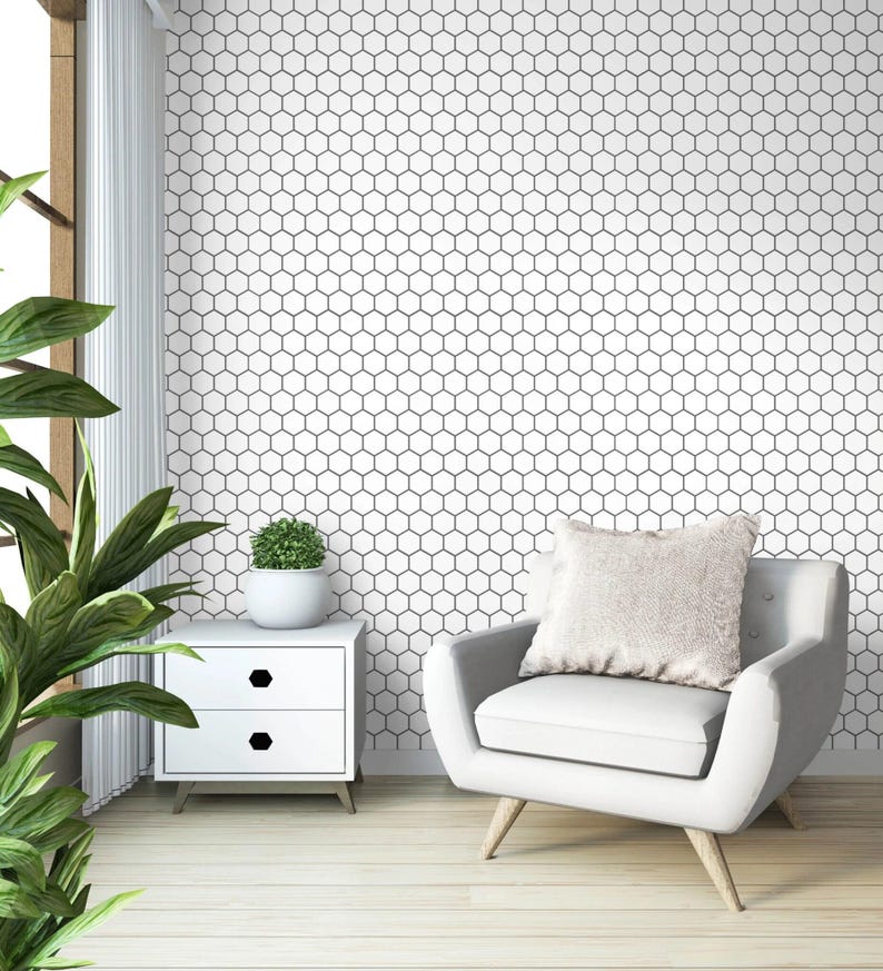 3D peel-and-stick hexagon tile sheet for kitchen backsplash; white/gray glossy tiles with self-adhesive backing