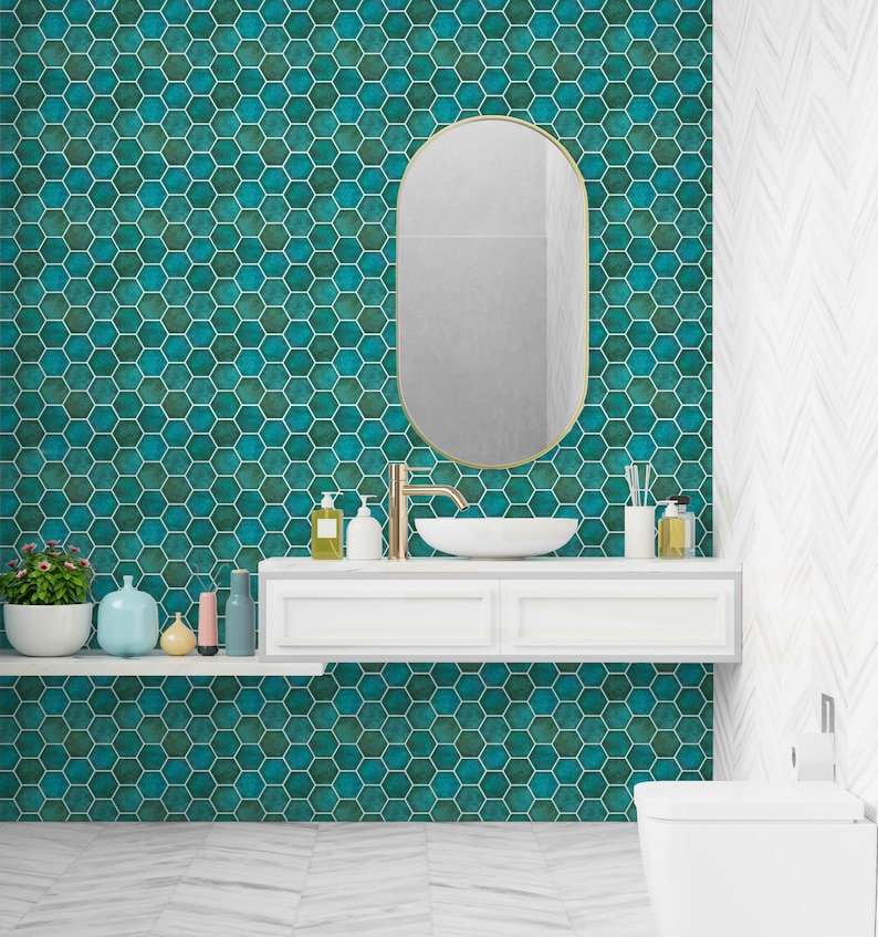 Mosaicowall Teal Hexagon Peel and Stick Wall Tile Kitchen - Etsy
