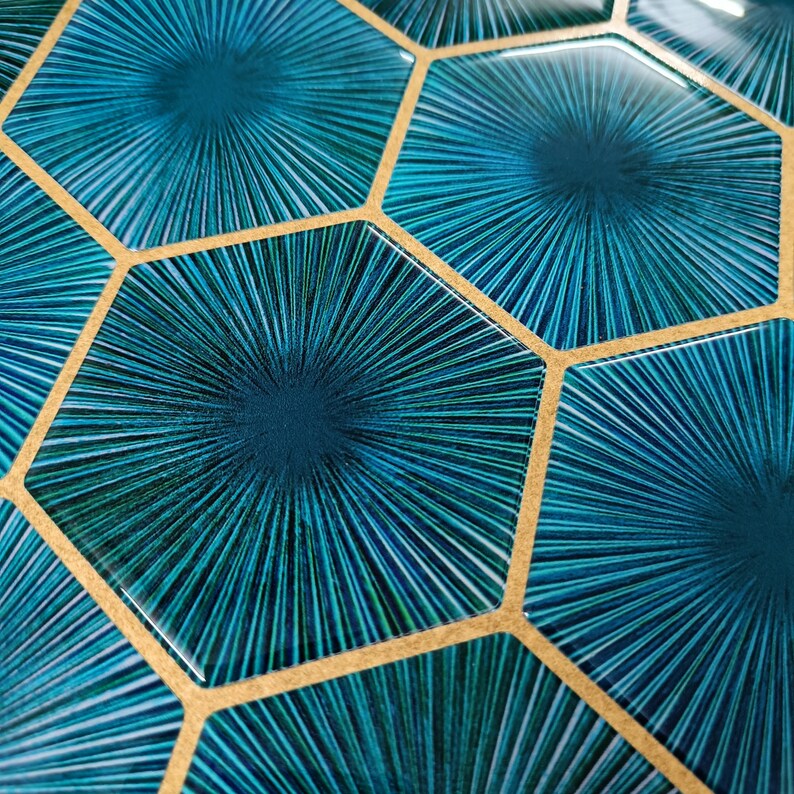 Teal Blue Peel and Stick Wall Tile Hexagon Kitchen Etsy