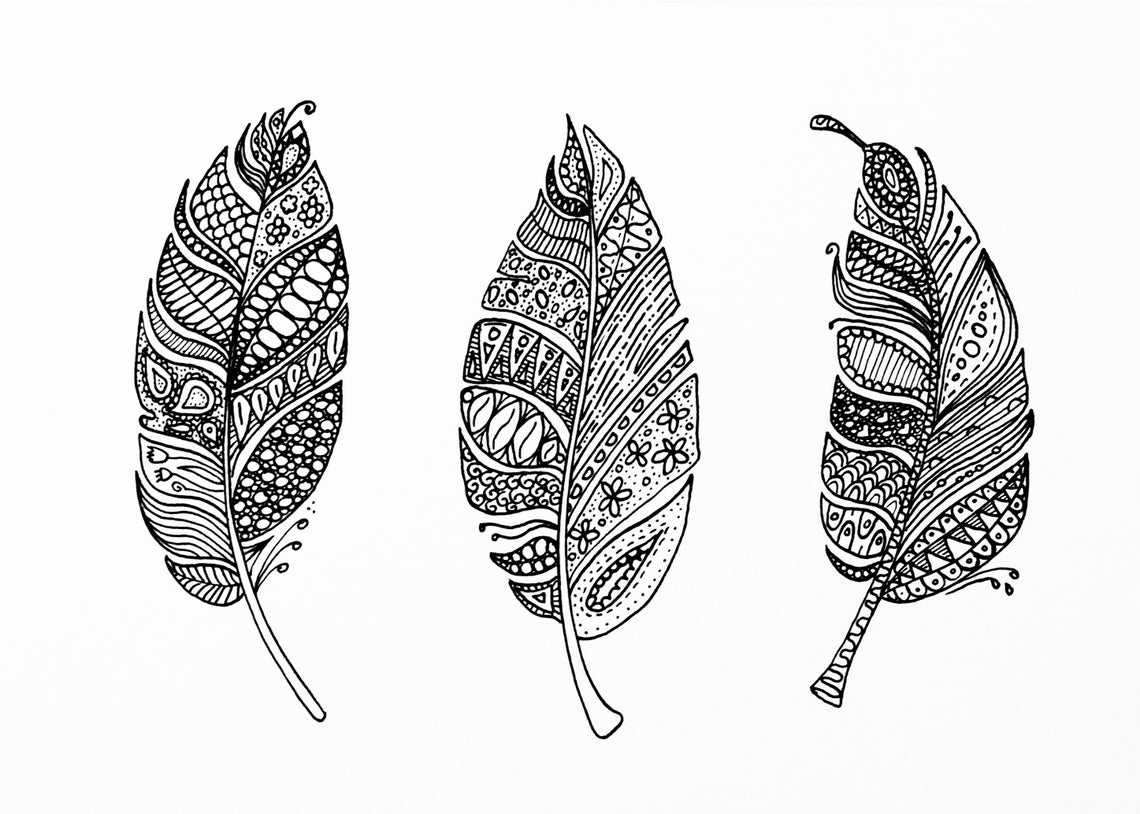 Printable Feather Mandala Doodle Art A5 Wall Art Drawing for Adult