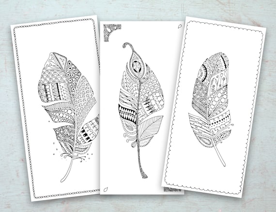 bookmarks zentangle feathers for advanced colouring printable etsy australia
