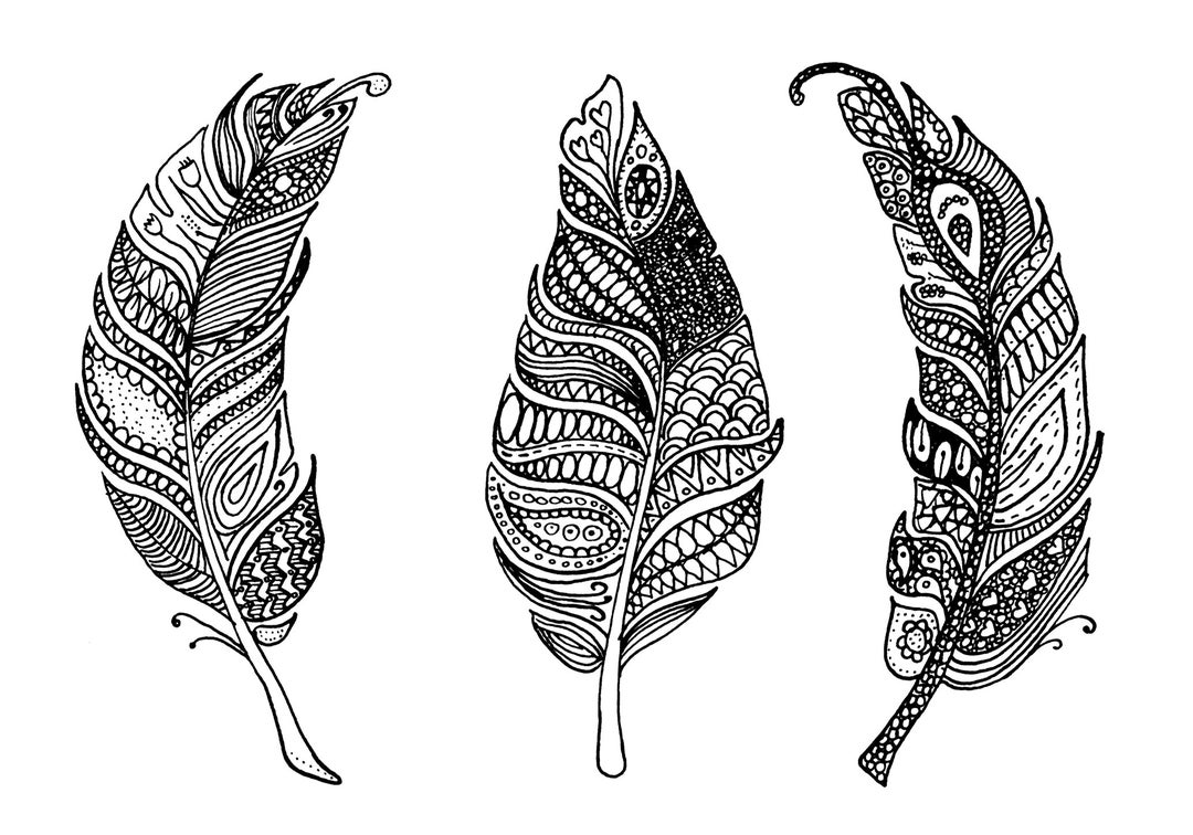 Printable Feather Mandala Doodle Art A5 Wall Art Drawing for Adult