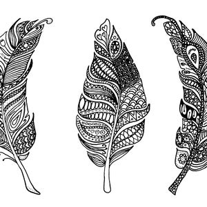 Printable Feather Mandala Doodle Art A5 - Wall Art Drawing for Adult Colouring or Display - Black & White - jpg