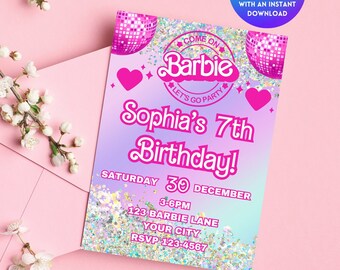 Editable Barbi Invitation, Pink Doll Birthday Party, Barbe Party, Barbi Invite Digital Invite, Printable Template, Canva invitation