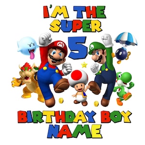 Super Mario Birthday tshirt PNG JPG |  Personalized birthday digital file | Mario birthday PNG | Mario | Birthday boy png | Mario png