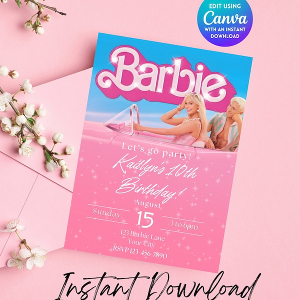 Editable Barbi Invitation, Pink Doll Birthday Party, Barbe Party, Barbi Invite Digital Invite, Printable Template, Canva invitation