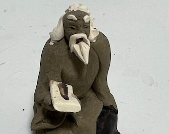 Chinese Mudman Figurine: Bonsai Statue