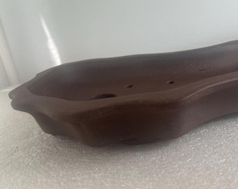 Handmade Unglazed Bonsai Pot: 11-inch Brown Forest Design