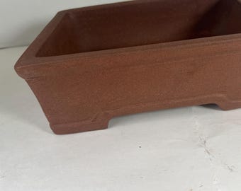 Handmade Unglazed Red Bonsai Pot: 8 inch Square Ceramic Planter