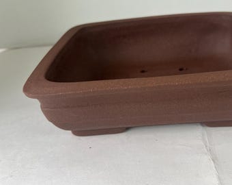 Red Unglazed Bonsai Pot: Handmade Ceramic Planter (8 inch Square