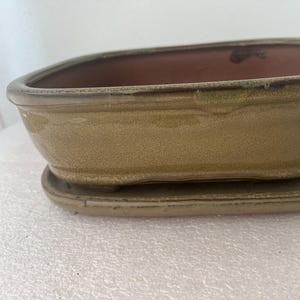 Handmade Ceramic Bonsai Pot: 10" Glazed Planter with Tray