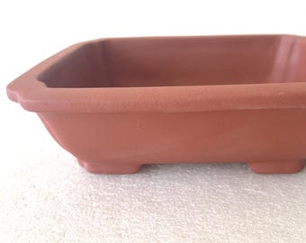 Red Unglazed Bonsai Pot: Handmade Ceramic Planter 9" inch