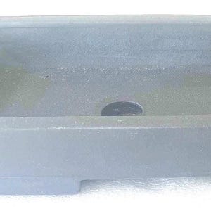 May include: A rectangular, gray bonsai pot with a slightly textured surface. The pot has a low profile with a raised base and two drainage holes. The overall shape is simple and functional, designed for bonsai cultivation.