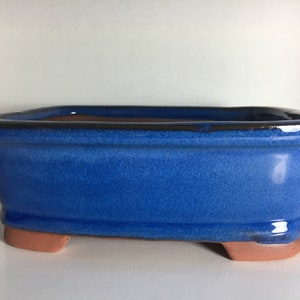 Handmade Glazed Blue Bonsai Pot: 8-inch Rectangular Planter