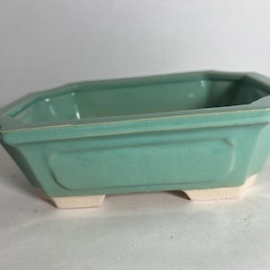 8 inch bonsai pot,glazed bonsai pot,handmade bonsai pot,bonsai pot ceramic,oval bonsai pot,small bonsai pot,bonsai pot green,rectangle bonsa