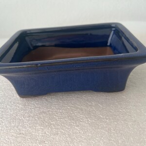 Handmade Glazed Blue Bonsai Pot: 7-inch Rectangular Planter