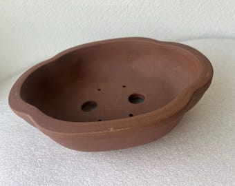 Handmade 12" Fluted Ceramic Bonsai Pot, Unglazed Planter