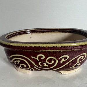 8 inch bonsai pot,glazed bonsai pot,handmade bonsai pot,bonsai pot ceramic,oval bonsai pot,glaze bonsai pot,bonsai pot red